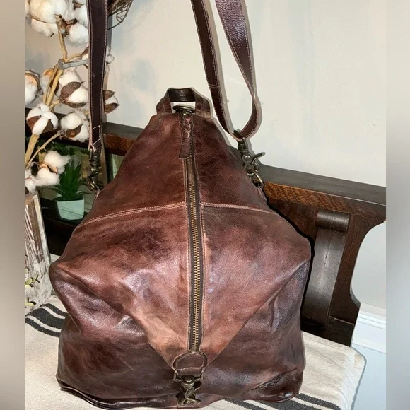 Bed Stu Leather 3 In 1 Delta Backpack Shoulder Bag HandBag Teak Rustic MSRP 345 - Picture 5 of 15